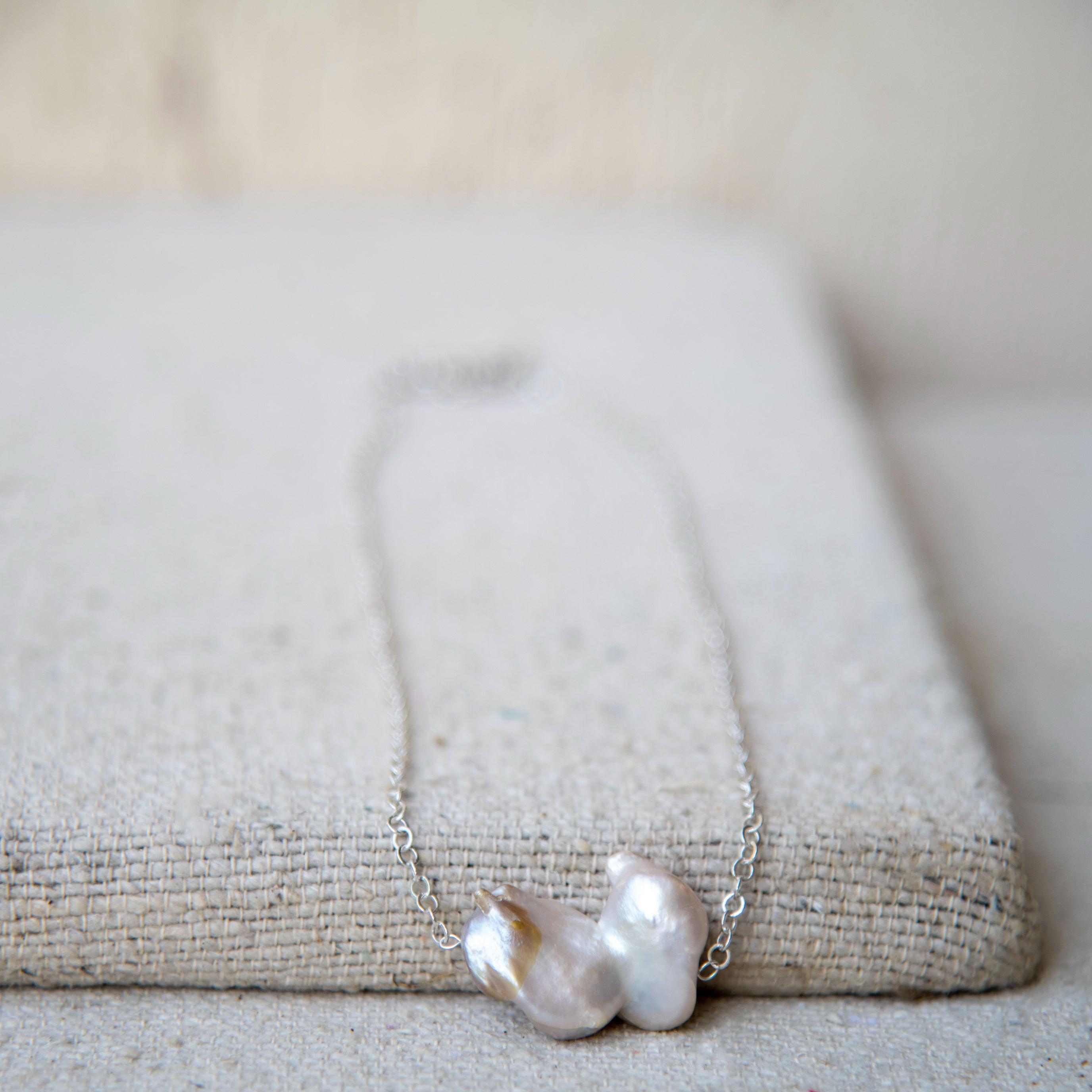 Uneven Mabe Pearl Silver Plated Chain Pendant