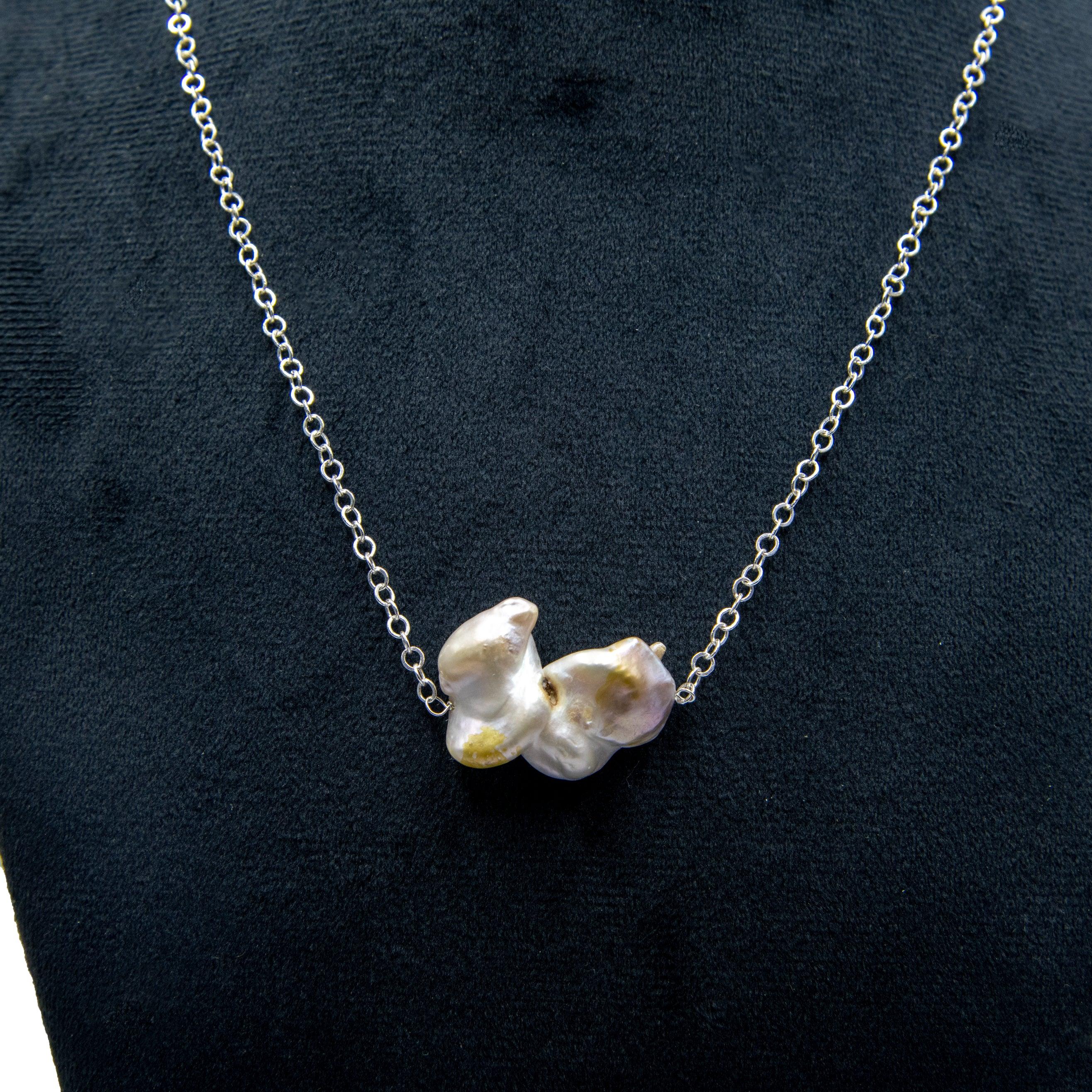 Uneven Mabe Pearl Silver Plated Chain Pendant