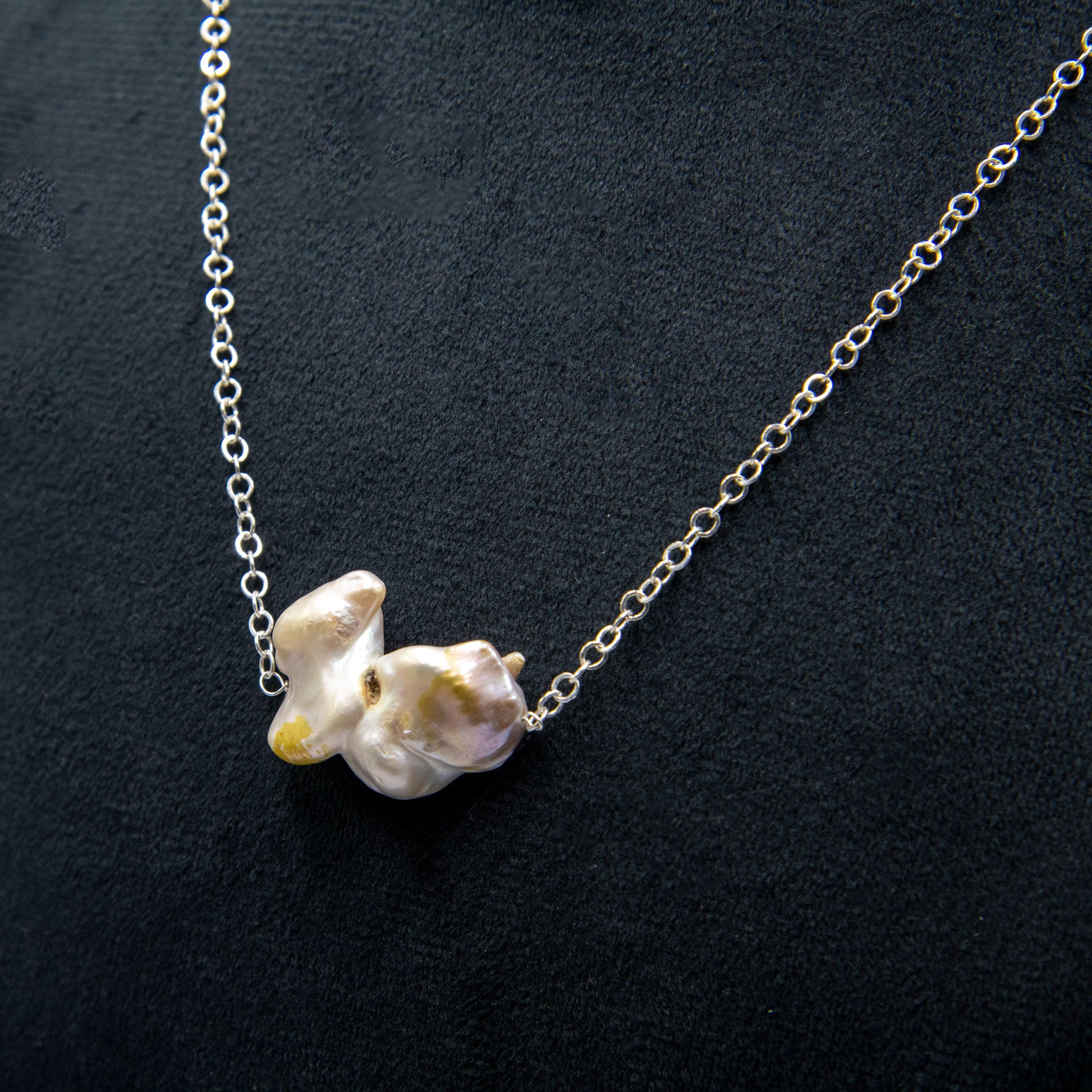 Uneven Mabe Pearl Silver Plated Chain Pendant