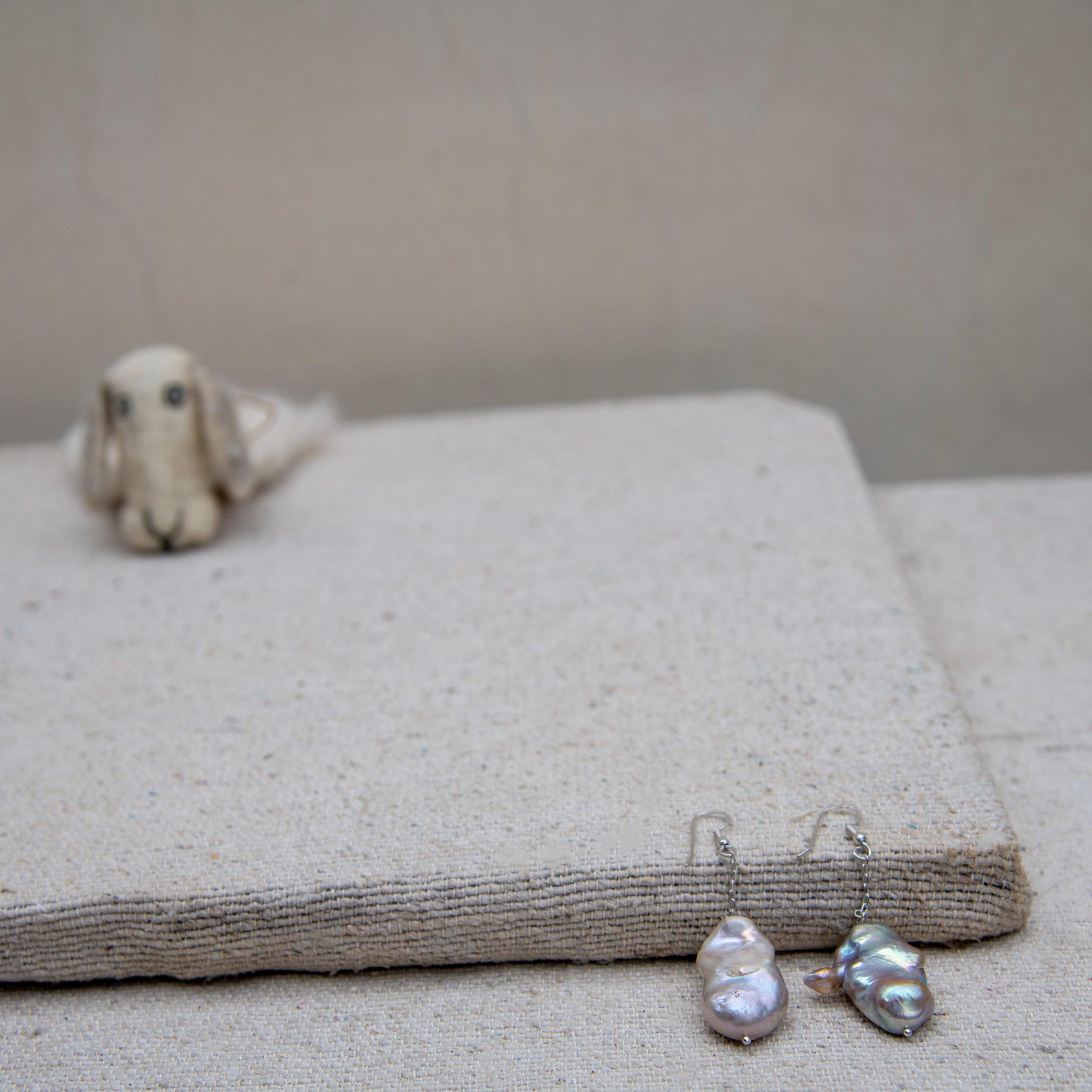 Uneven Rainbow Pearl Silver Plated Dangler Hook Earring