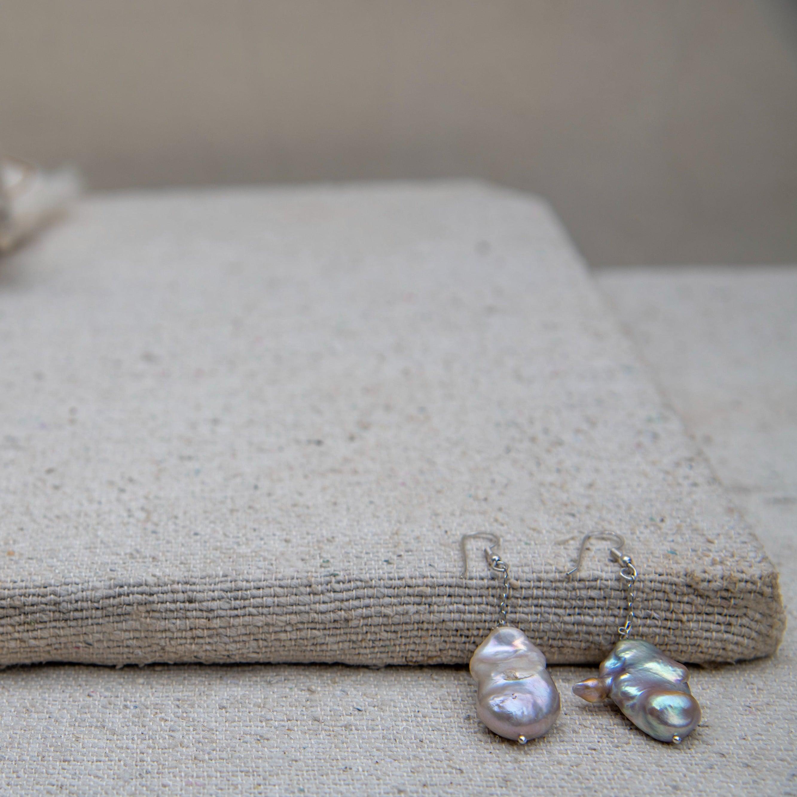 Uneven Rainbow Pearl Silver Plated Dangler Hook Earring