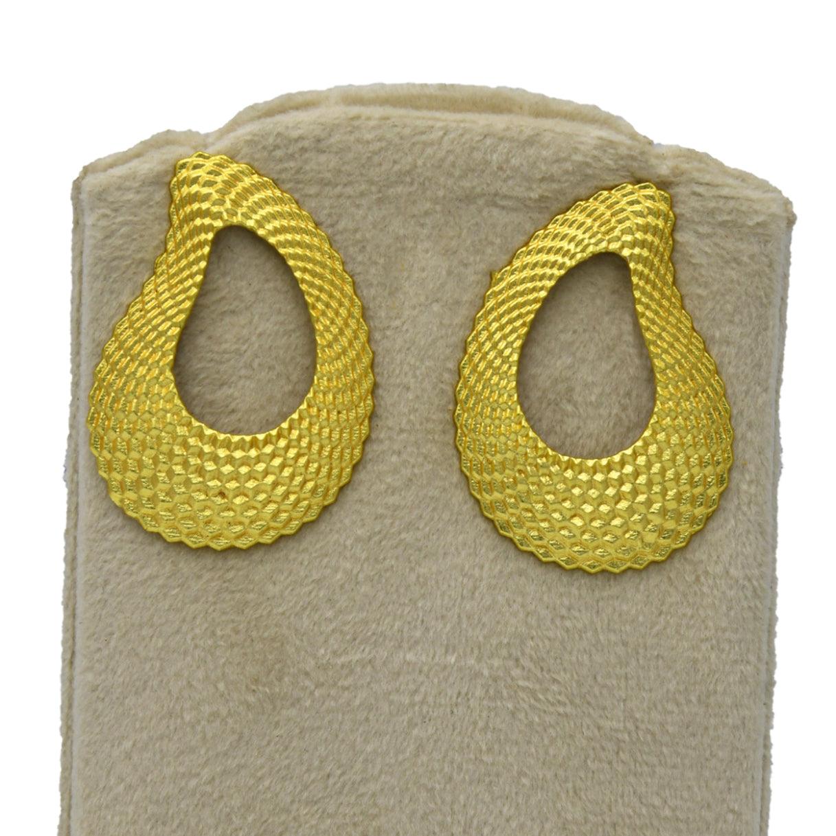 Uneven Textured Oval Gold Brass Plated Earring