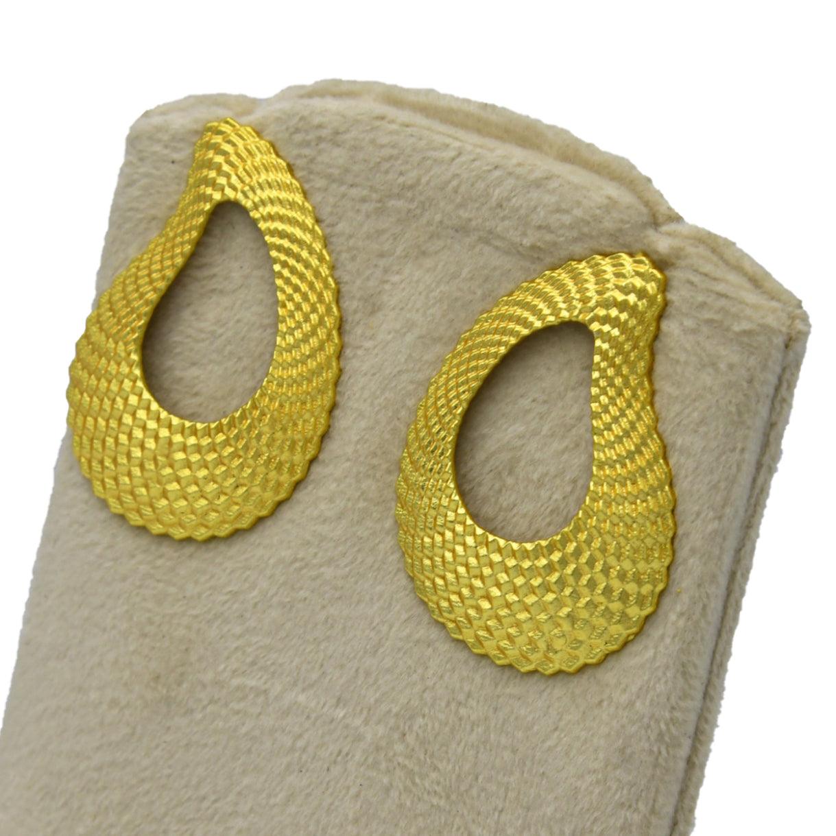 Uneven Textured Oval Gold Brass Plated Earring