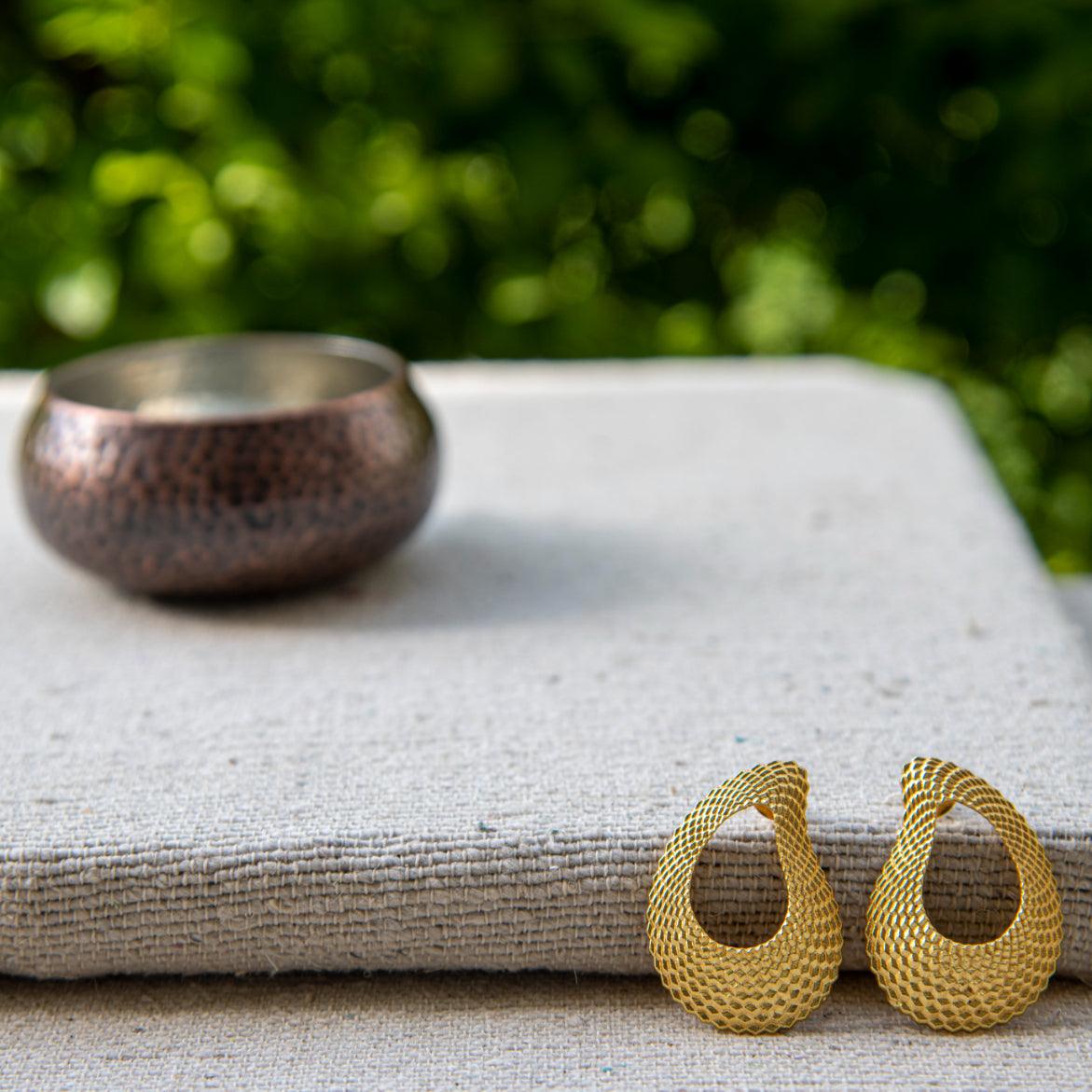 Uneven Textured Gold Plated Earring