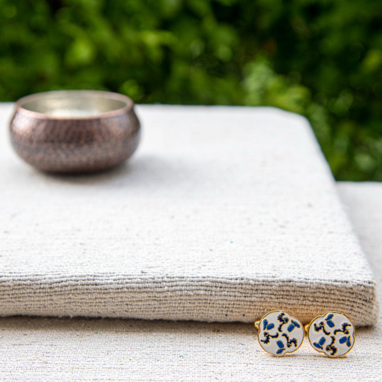 White, Blue & Black Enameled Cufflinks