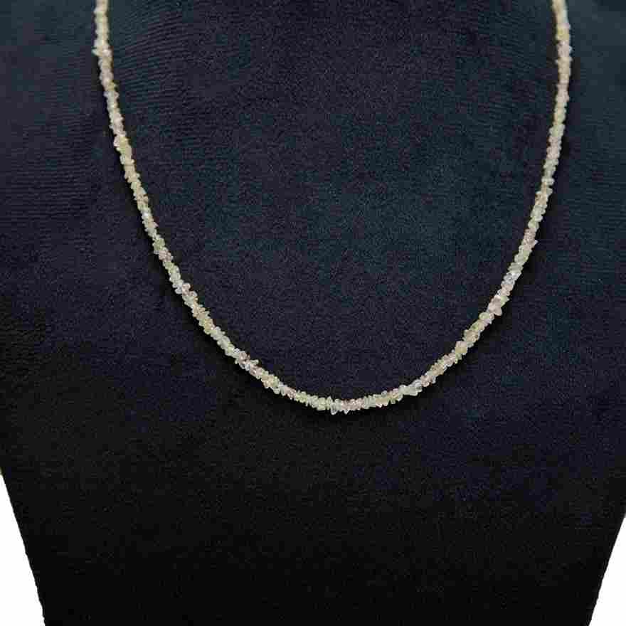 White Rough Diamond Bead Necklace with Silver Clasp
