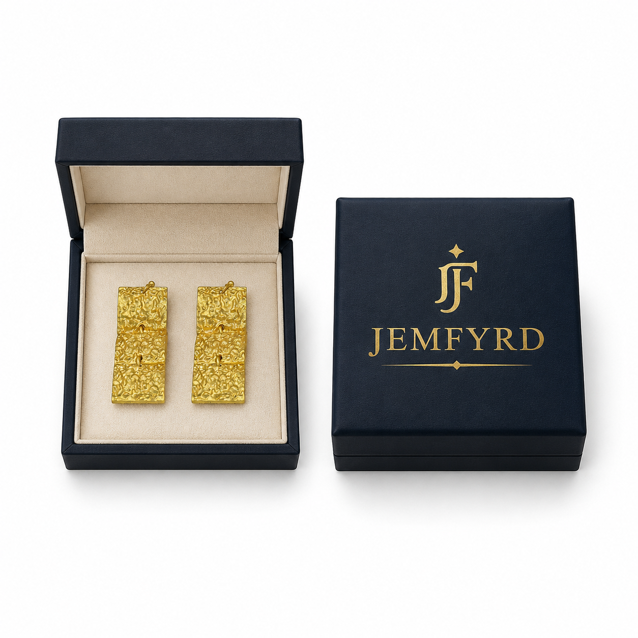 Hand Hammered Square Dangler Flash Gold Plated Stud Earring