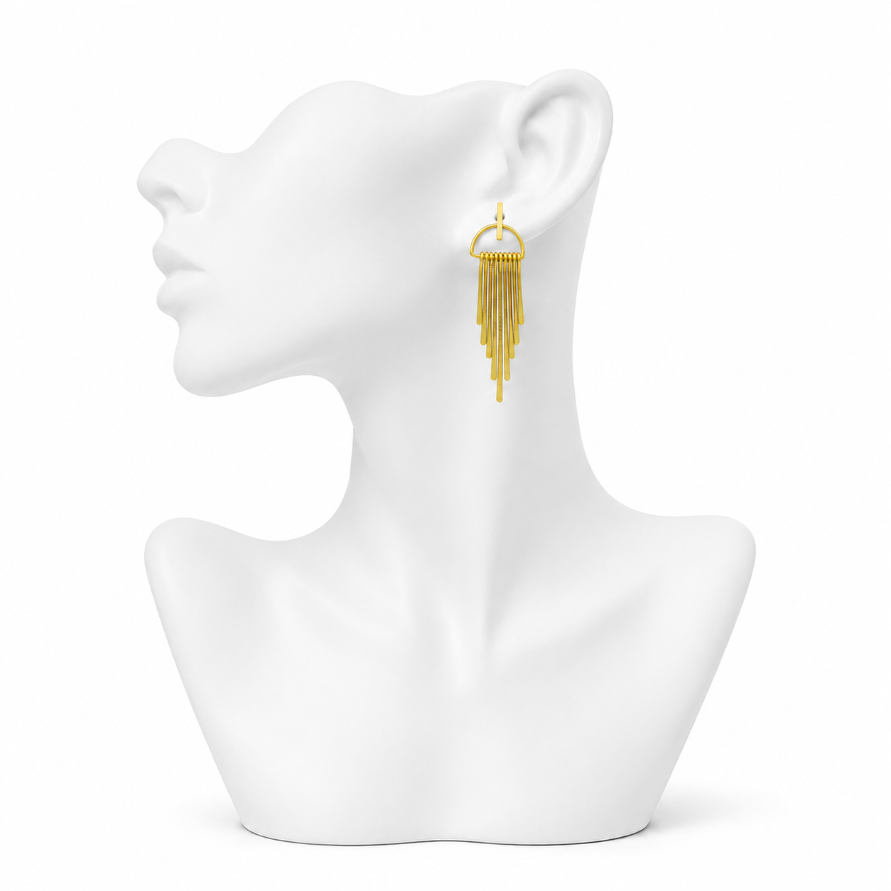 Long Fringe Bohemian Style Flash Gold Plated Brass Stud Earrings