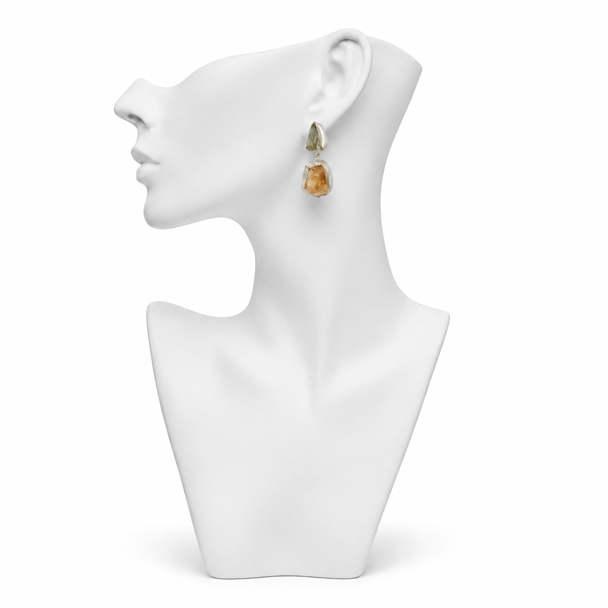 Citrine, Green Amethystt Rough Gemstone Stud Earring