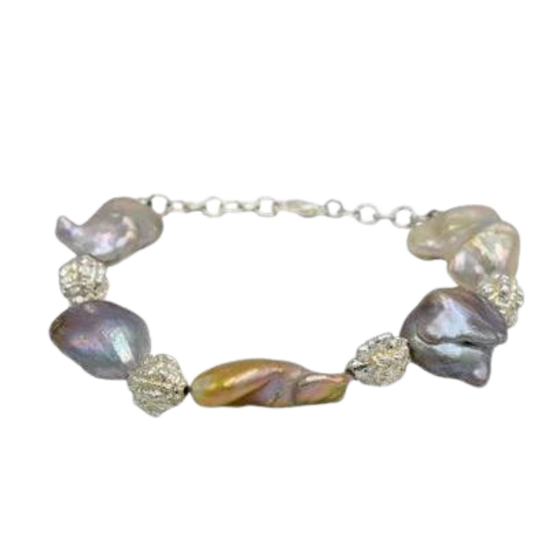 Rainbow Pearl Silver Plated Chain Bracelet