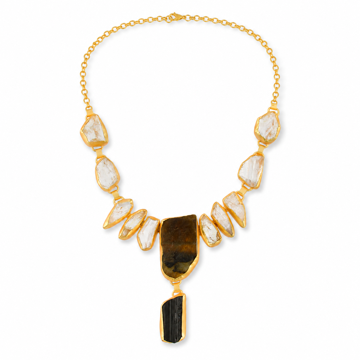 Crystal Quartz, Black Tourmaline Rough Gemstone Necklace
