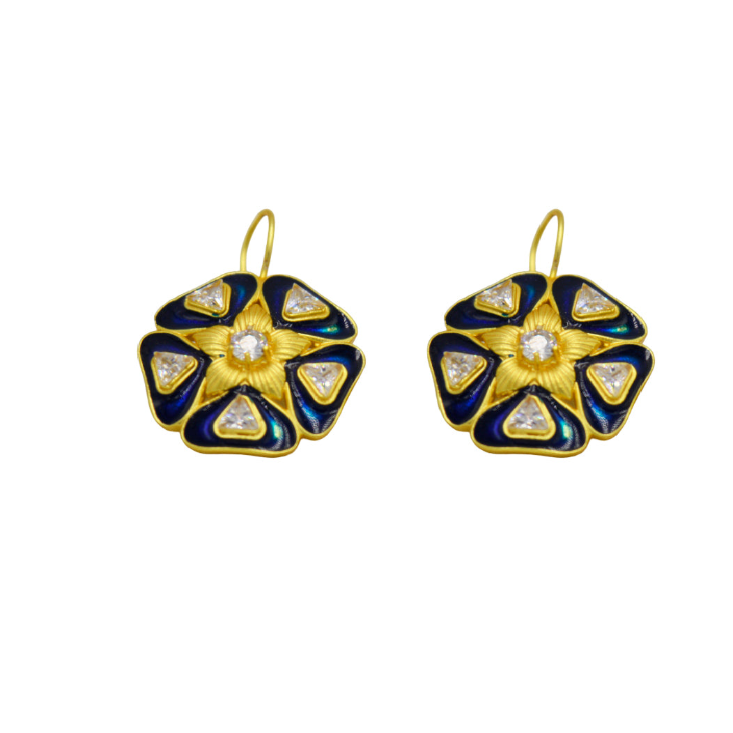 Enameled Flash Gold Plated Stylized flower Victorian era earrings Enameled Flash Gold Plated