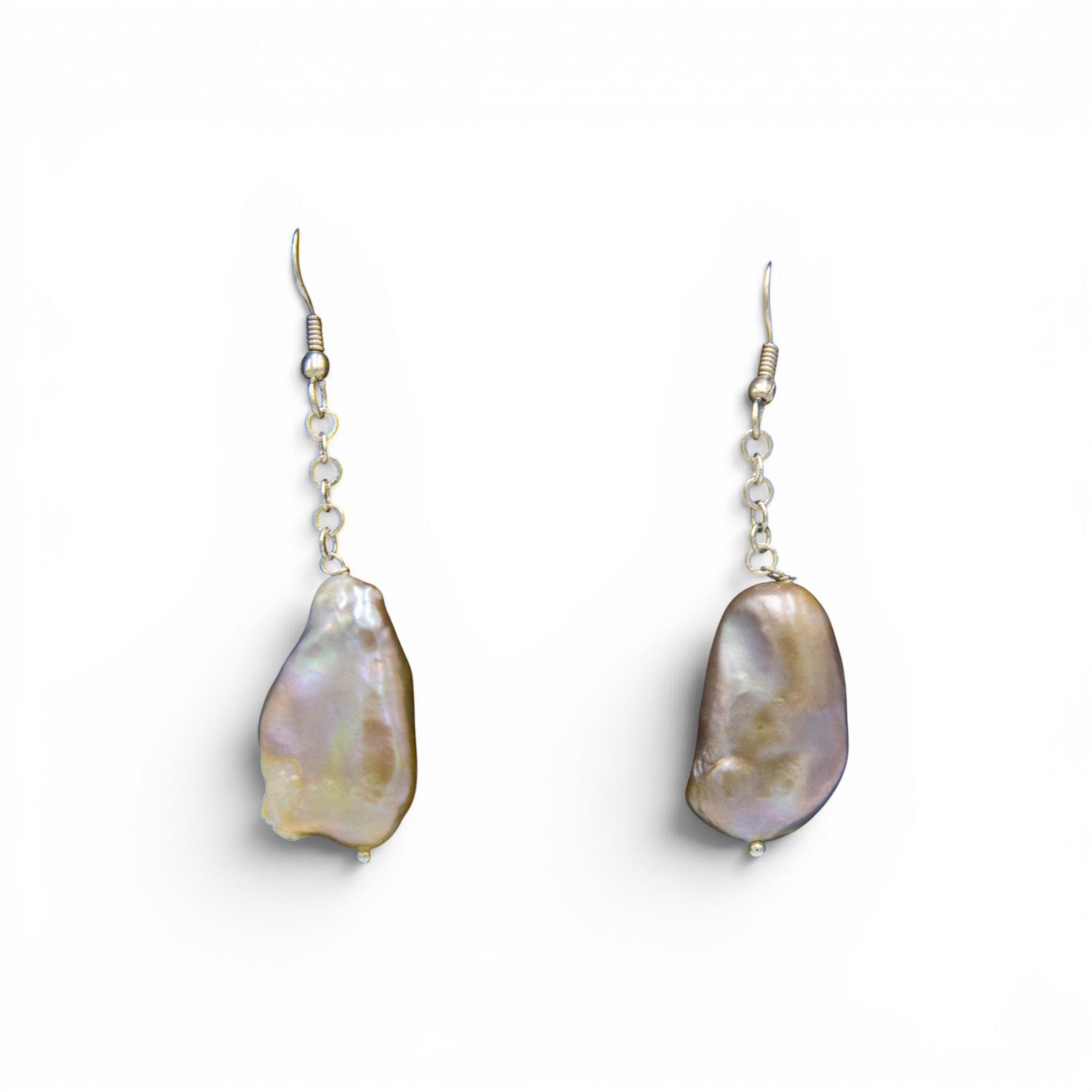 Natural Rainbow Pearl Silver Plated Dangler Hook Earring