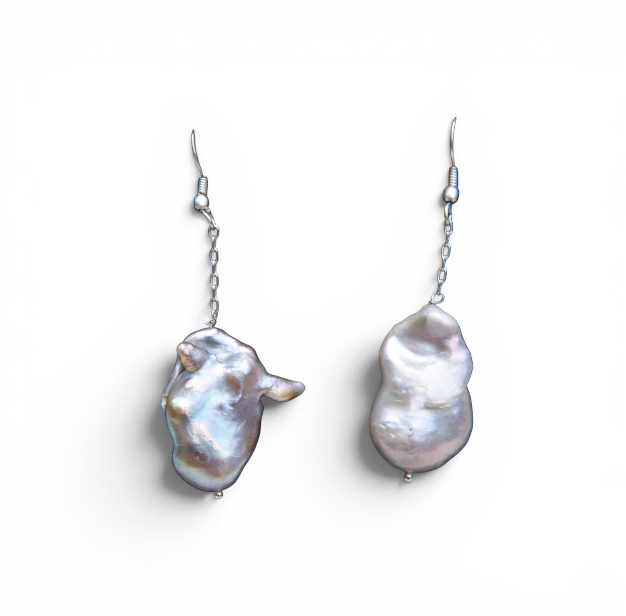 Natural Uneven Rainbow Pearl Silver Plated Dangler Hook Earring
