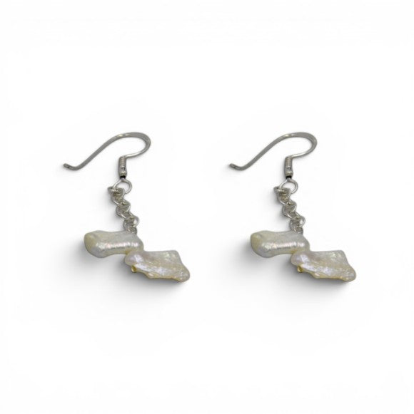 Twin Natural Keshi Pearl Dangler Silver Plated Hook Earring