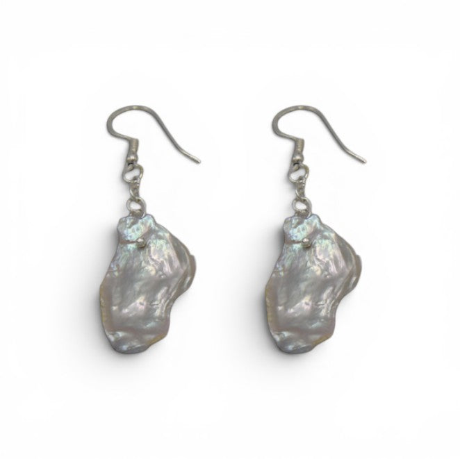 Natural Mabe Pearl Silver Plated Chain Dangler Hook Earring