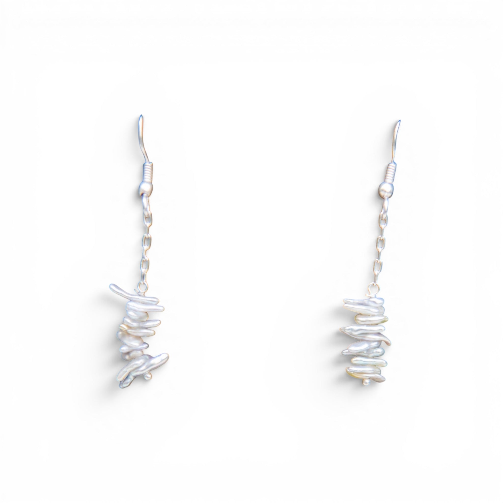 Natural Biwa Pearl Dangler Silver Plated Hook Earring