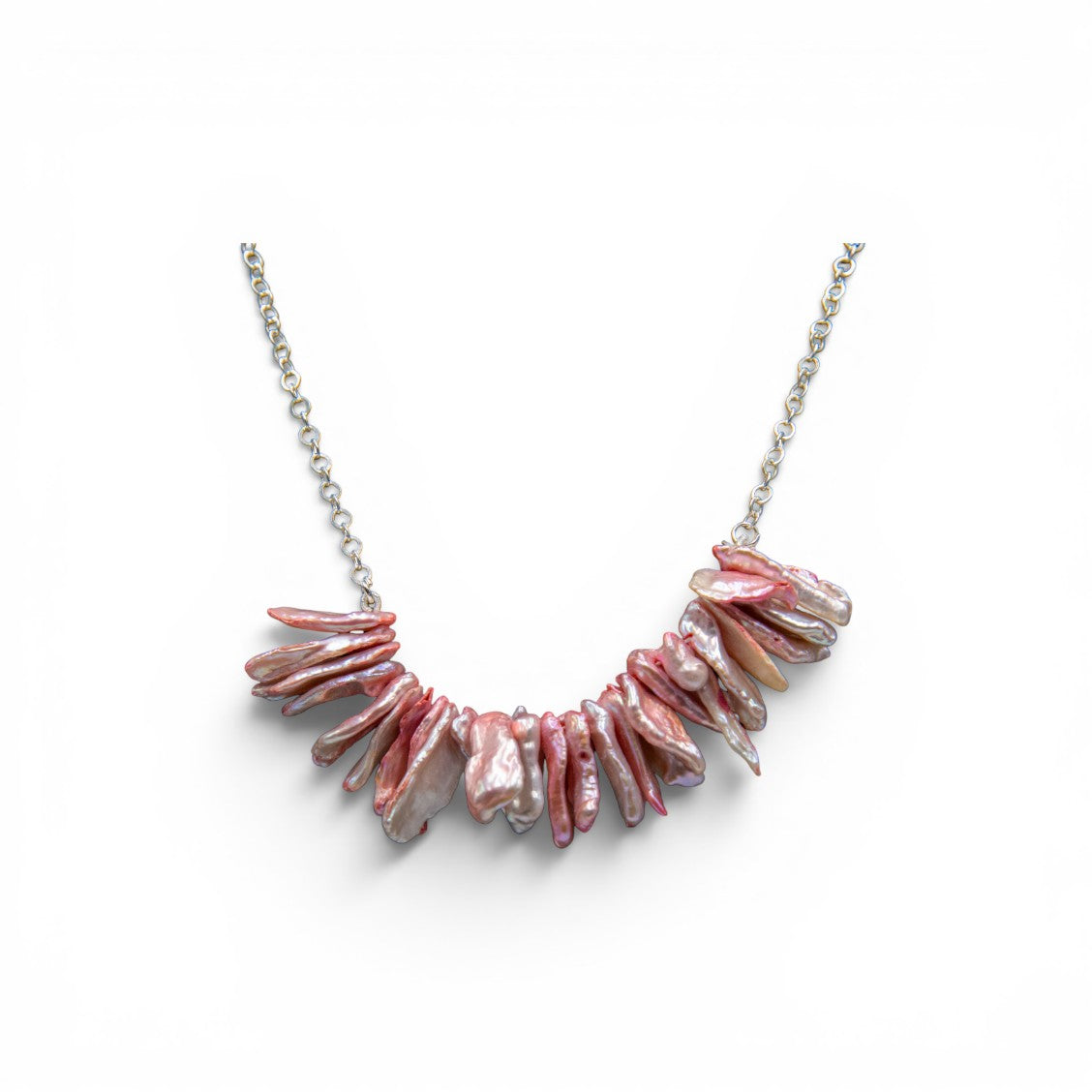 Natural Keshi Pearl Silver Plated Chain Necklace