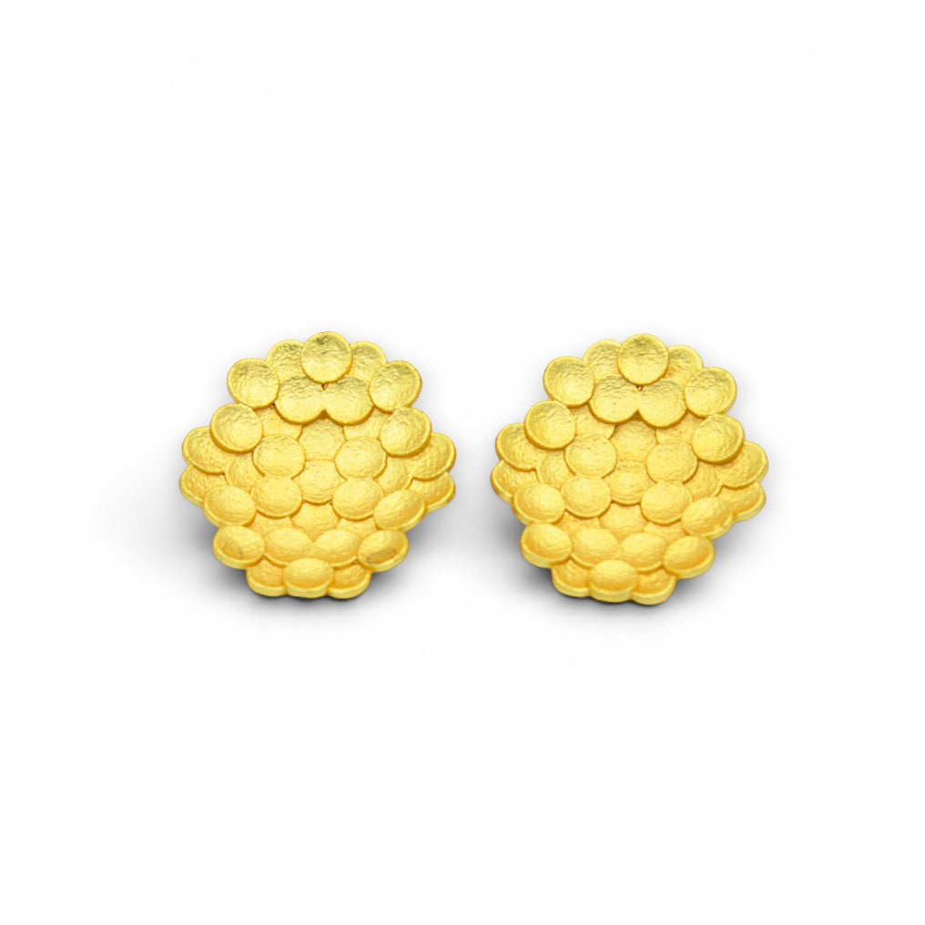 Bee Hive Hand Hammered Flash Gold Plated Brass Stud Earring