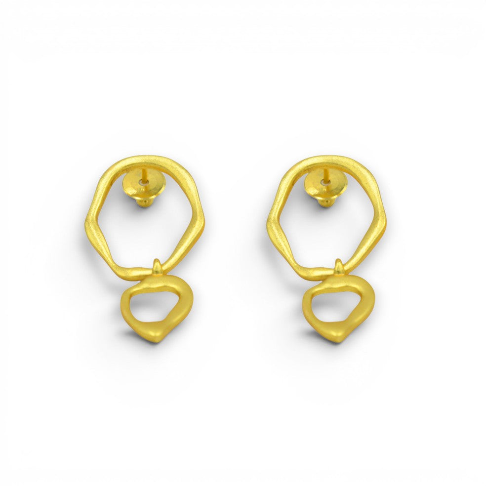 Wavy Dual Loop Flash Gold Plated Brass Stud Earring