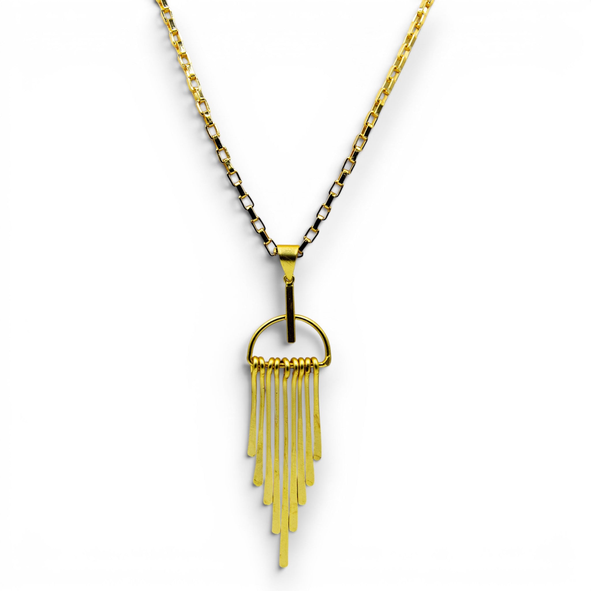 Long Fringe Bohemian Style Flash Gold Plated Brass Pendant