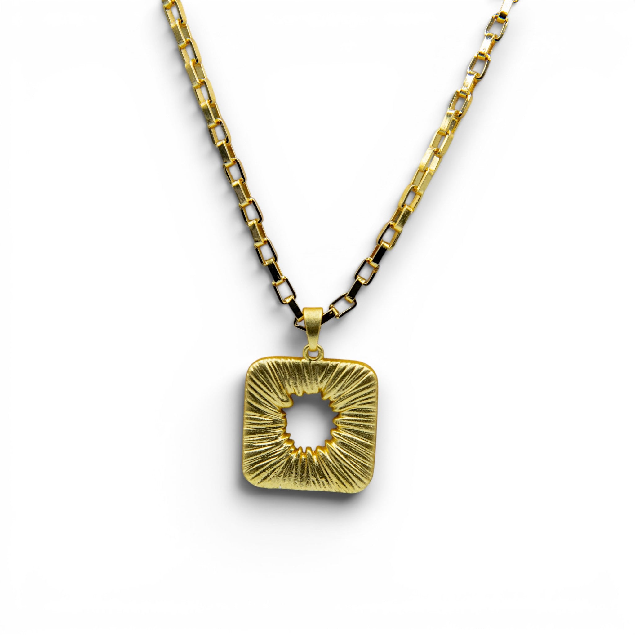 Square Textured Flash Gold Plated Brass Pendant