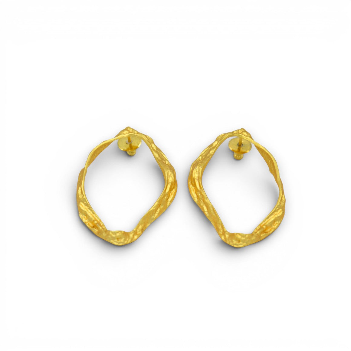 Uneven Oval Textured Flash Gold Plated Brass Stud Earring