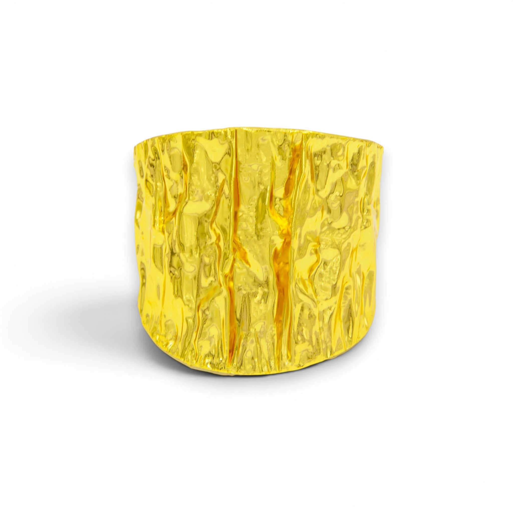 Hand Hammered Semi Circle Hoop Flash Gold Plated Brass Cuff