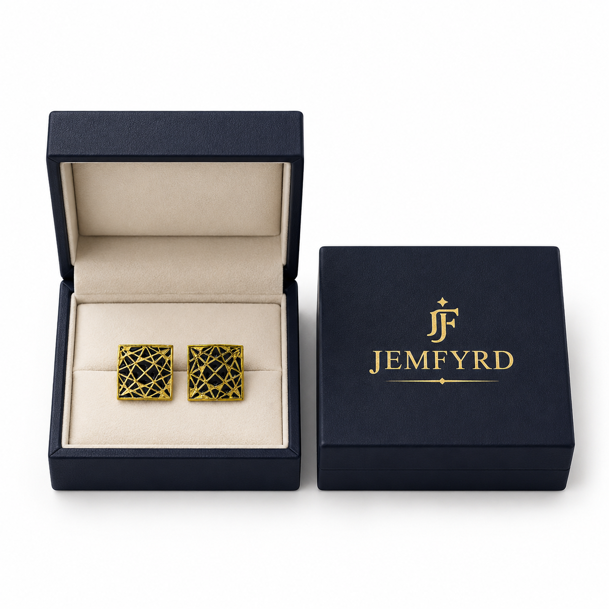 Square with Gold Star Enameling Cufflinks