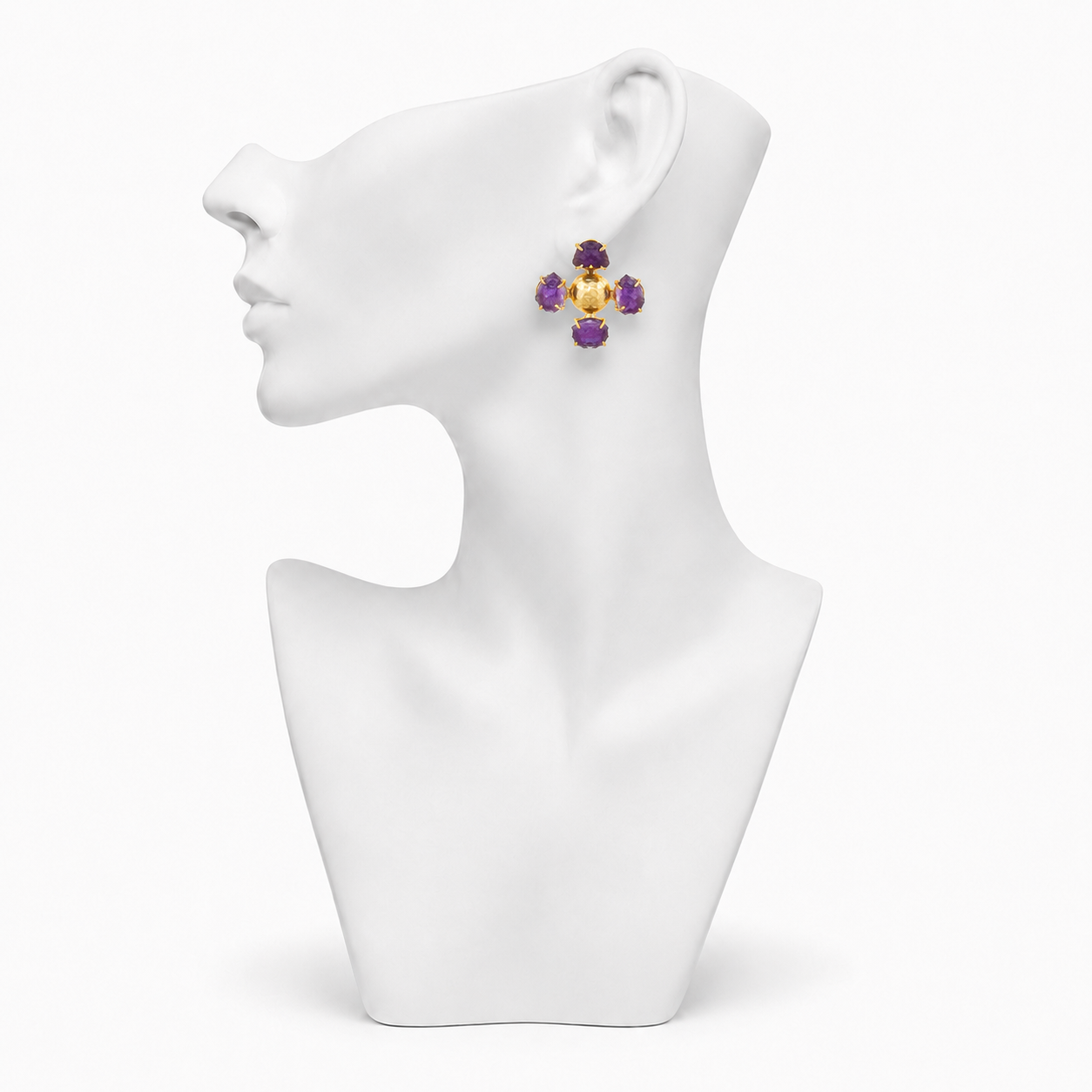 Aquamarine Brass Flash Gold Plating Floral Stud Earring