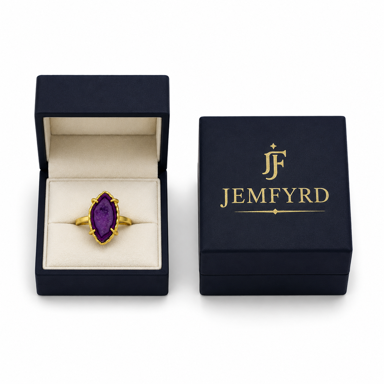 Agate Slice Twisted Prong Gold Plated Brass Ring