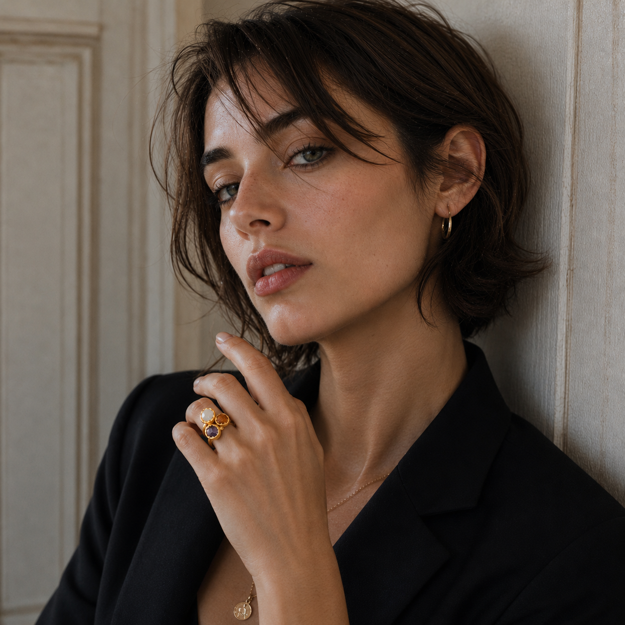 Multi Gemstone Brass Flash Gold Plating Bezel Ring