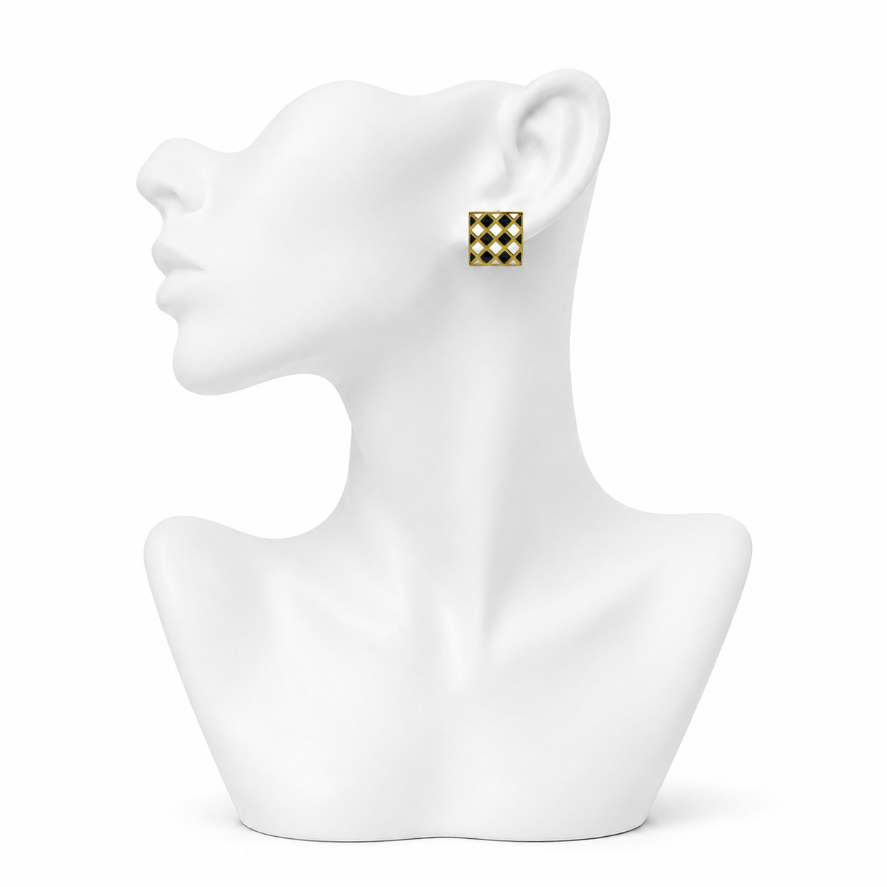 Square Black & White Enameled Flash Gold Plated Cufflinks
