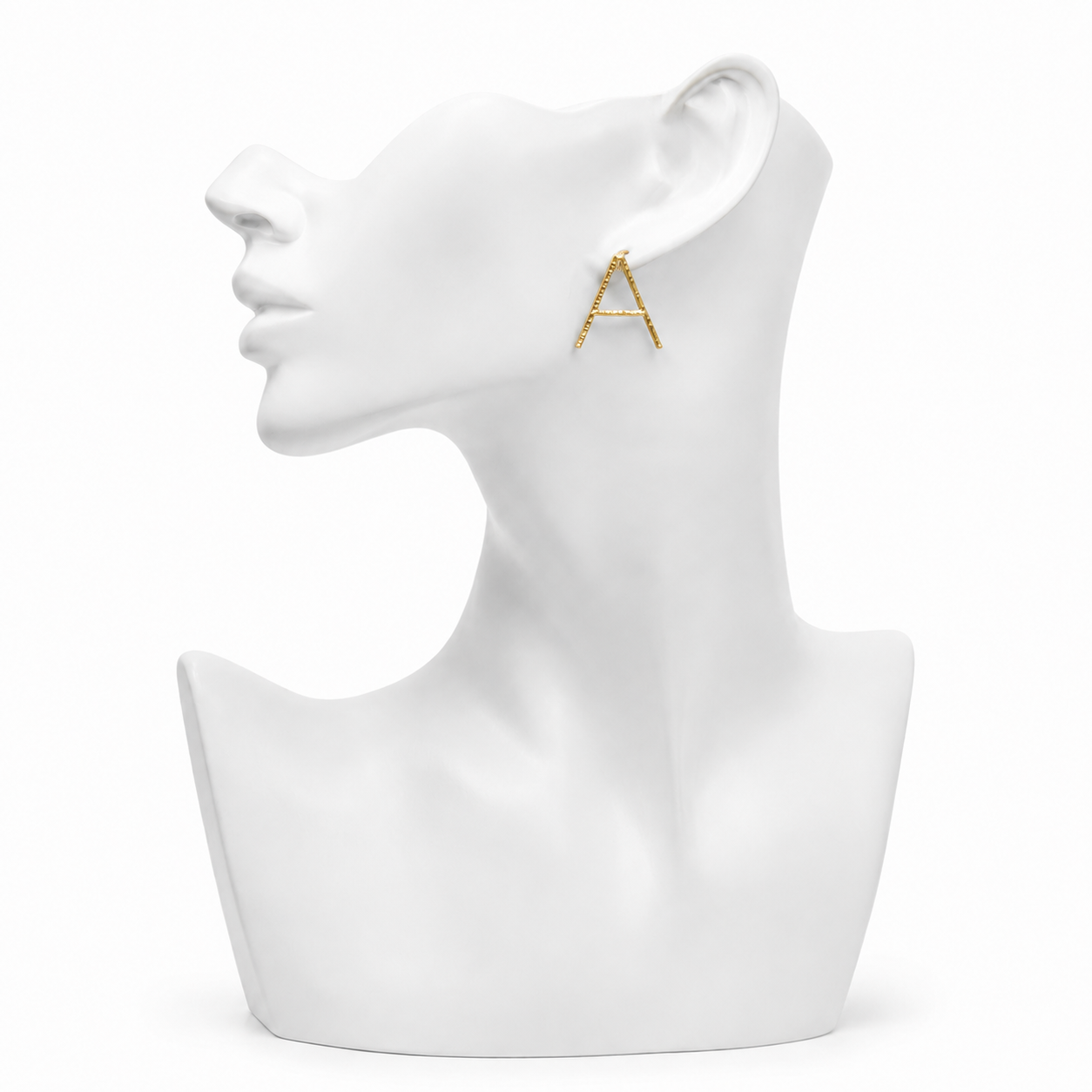 Alphabet "A" Hand Beaten Brass Earrings