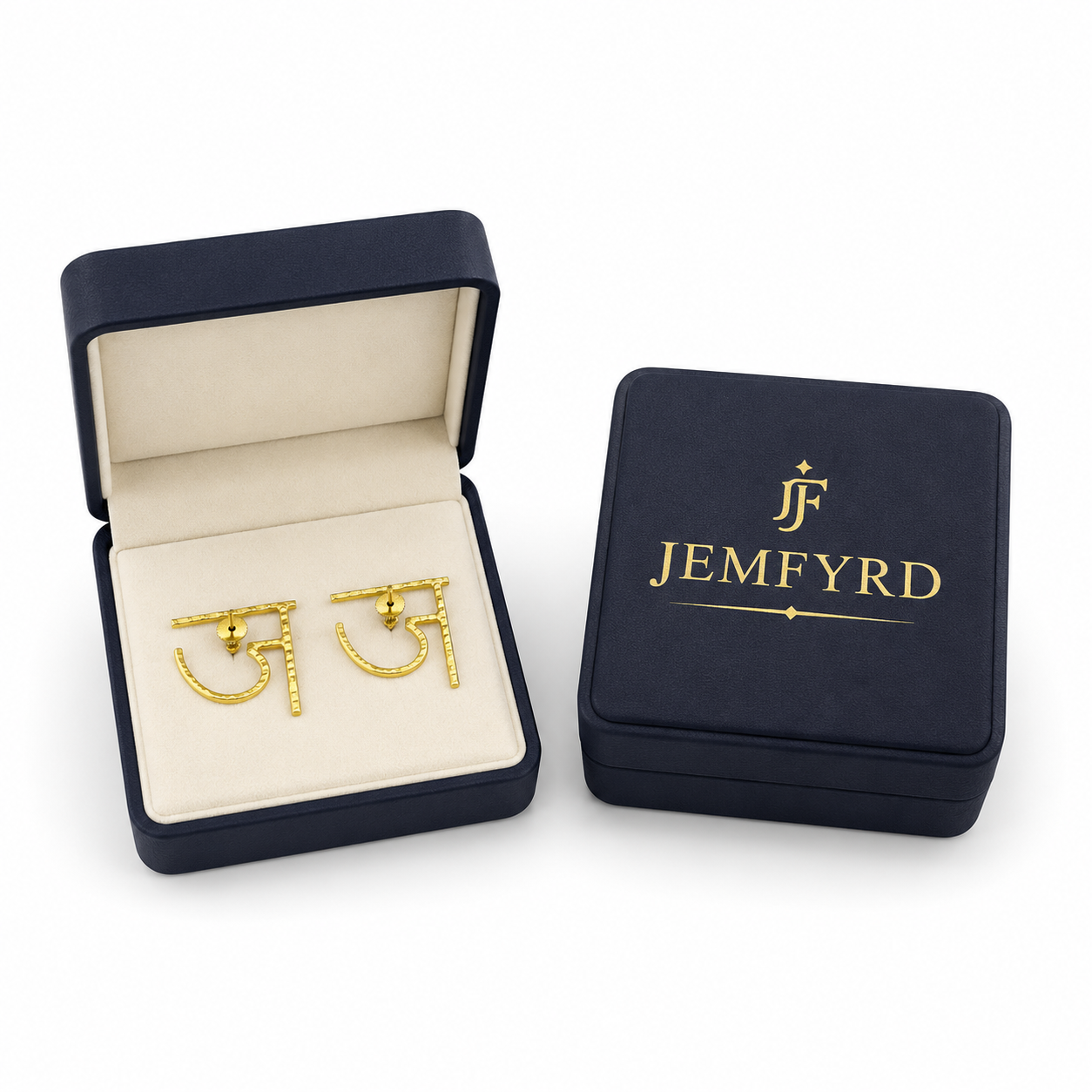 Alphabet "ज" Hand Beaten Brass Earrings
