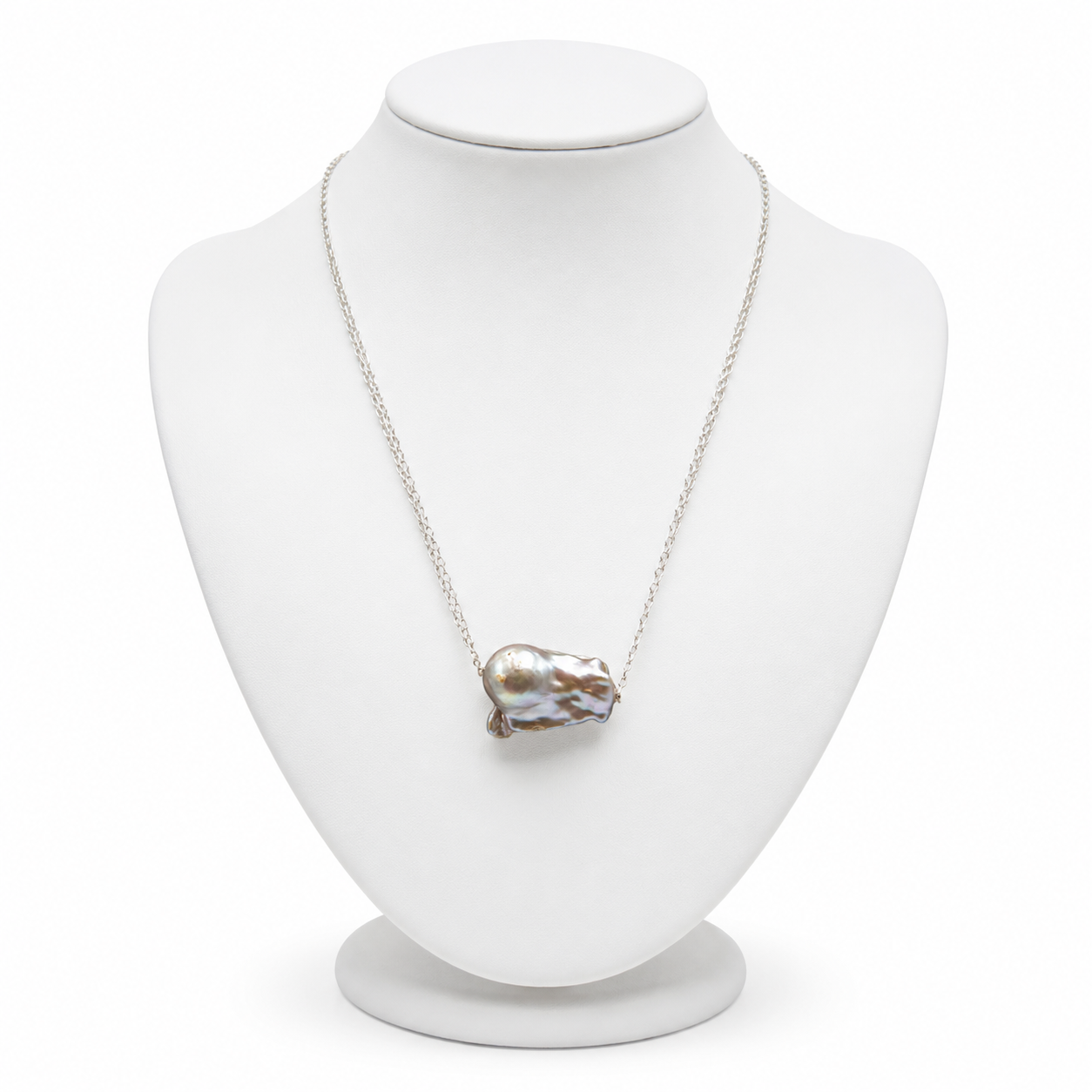 Natural Mabe Pearl Silver Plated Double Chain Necklace