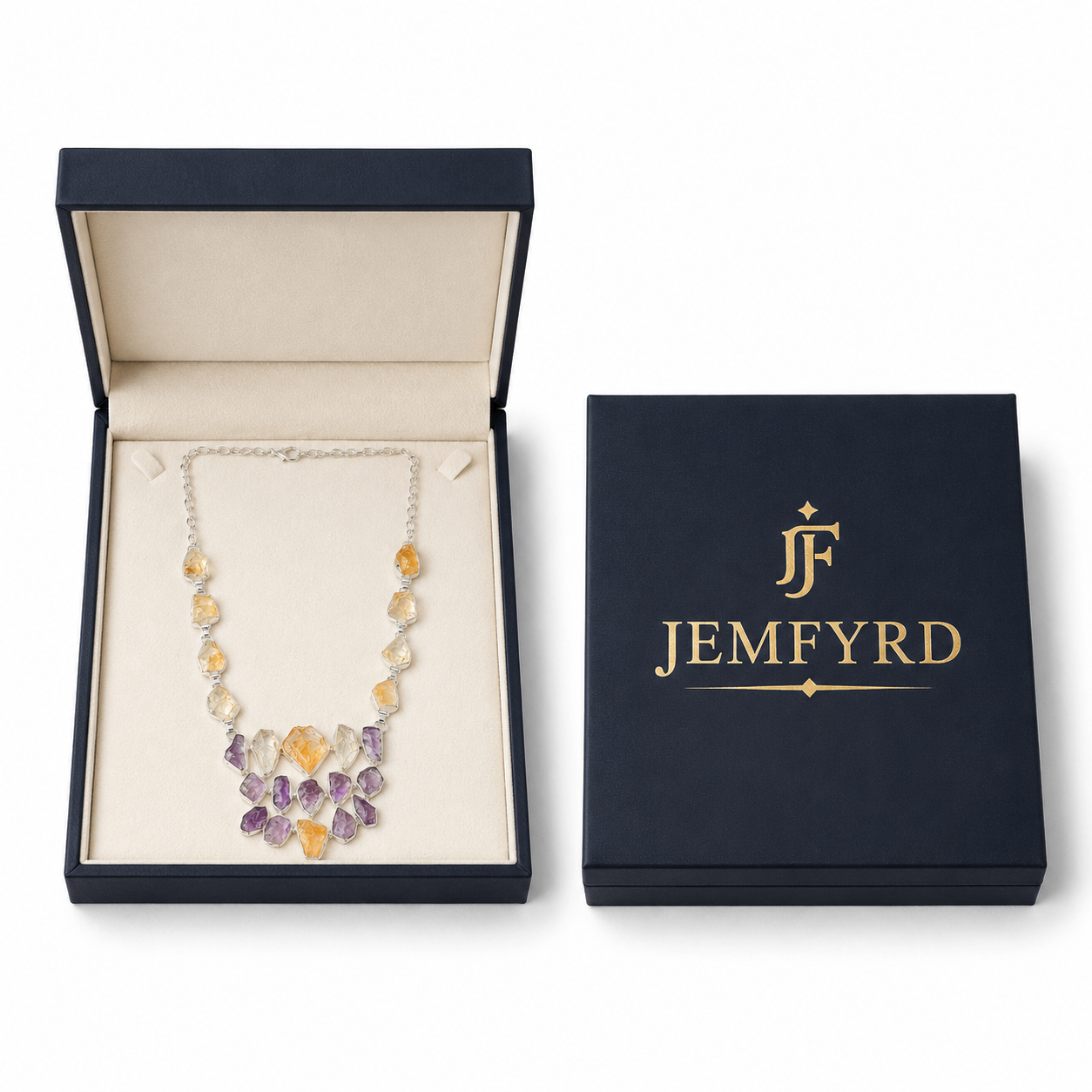 Amethystt, Citrine, Green Amethystt Rough Gemstone Necklace