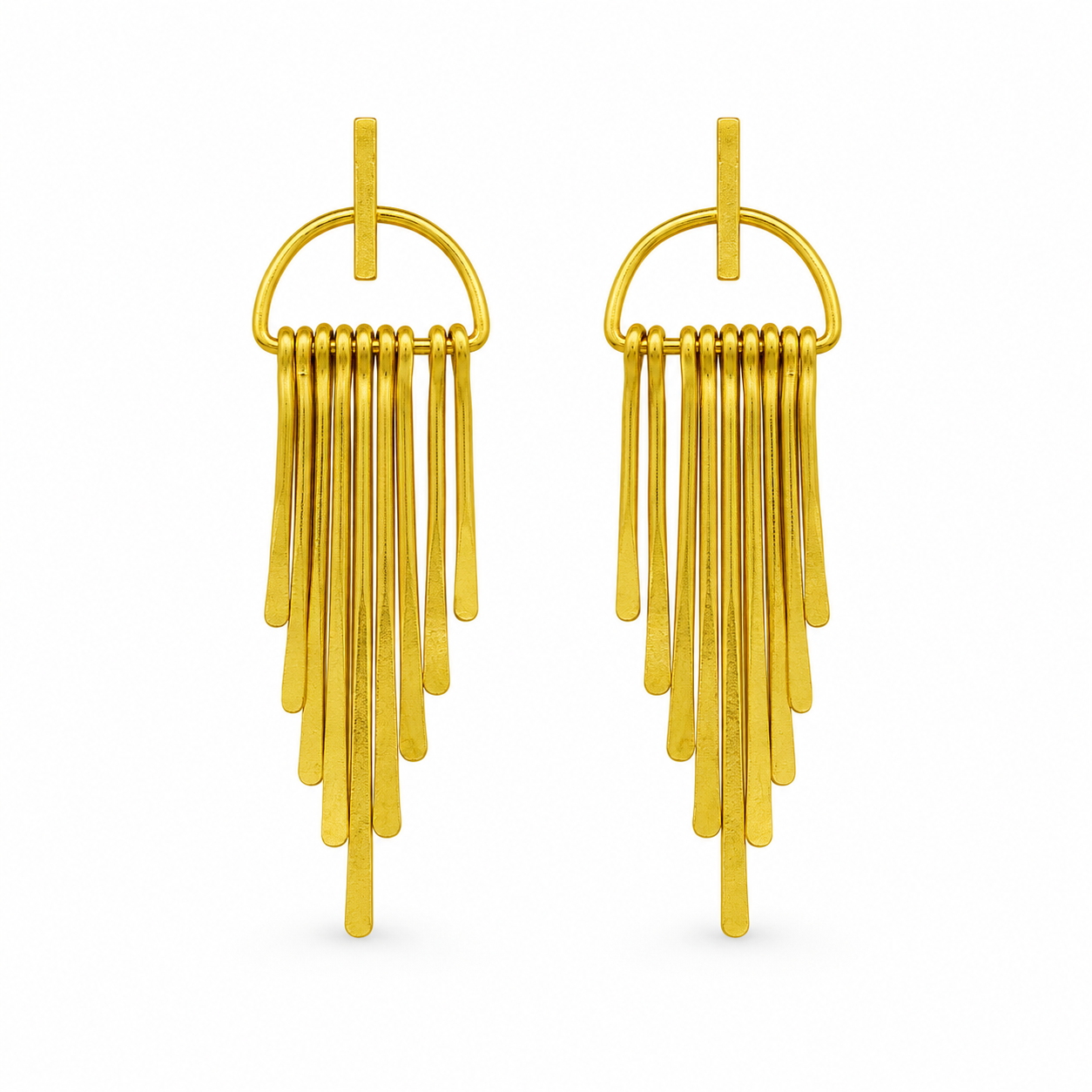 Long Fringe Bohemian Style Flash Gold Plated Brass Stud Earrings