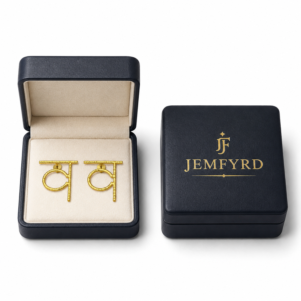 Alphabet "व" Hand Beaten Brass Earrings