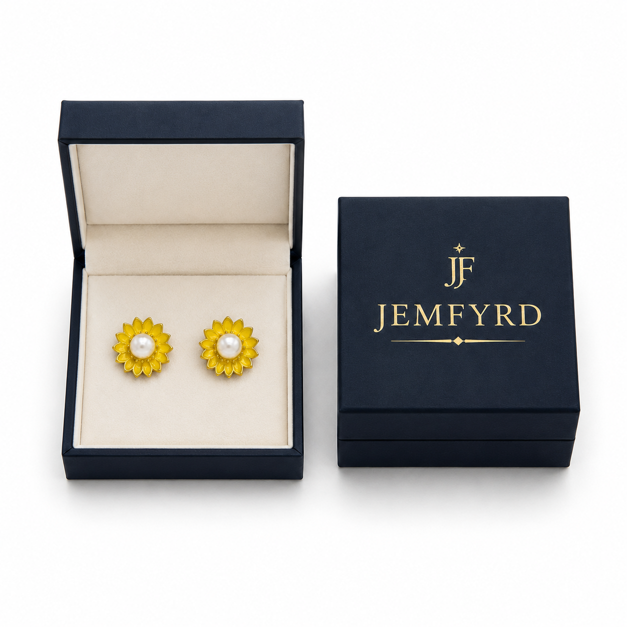 Sunflower style enameled Flash Gold Plated stud earring