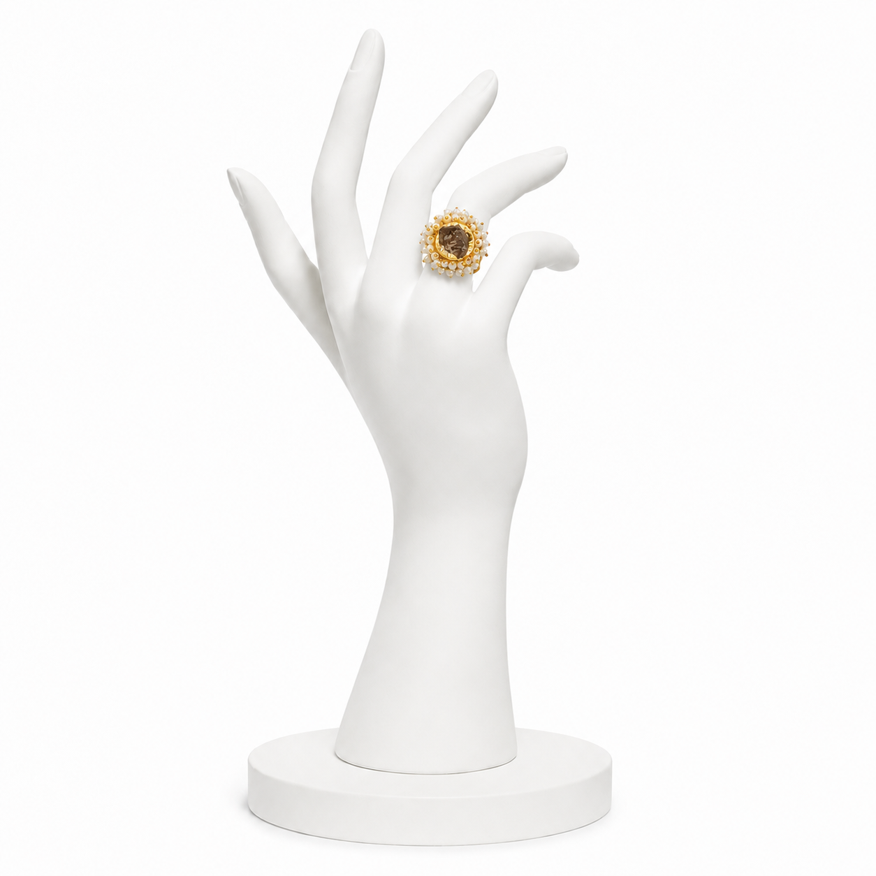 Pearl Brass Flash Gold Plating Floral Ring