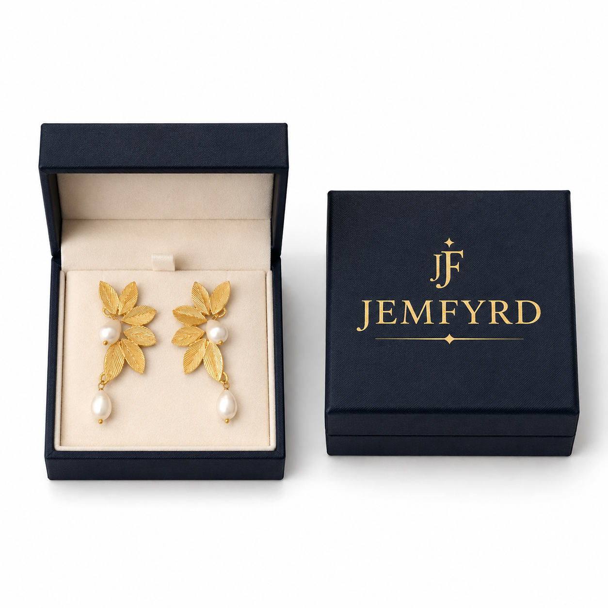 Pearl Brass Flash Gold Plating Leaf Stud Earring