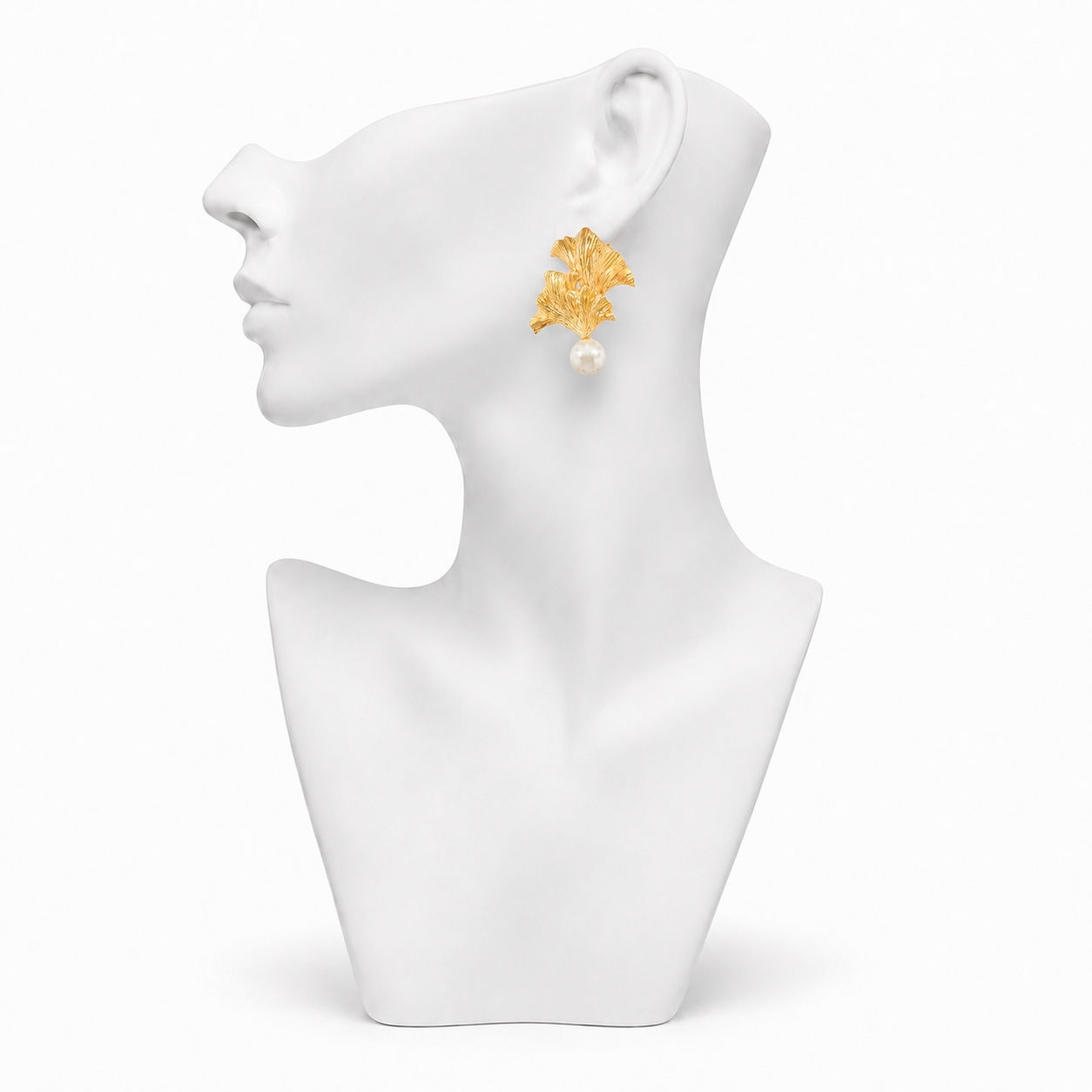 Pearl Brass Flash Gold Plating Ginkgo Stud Earring
