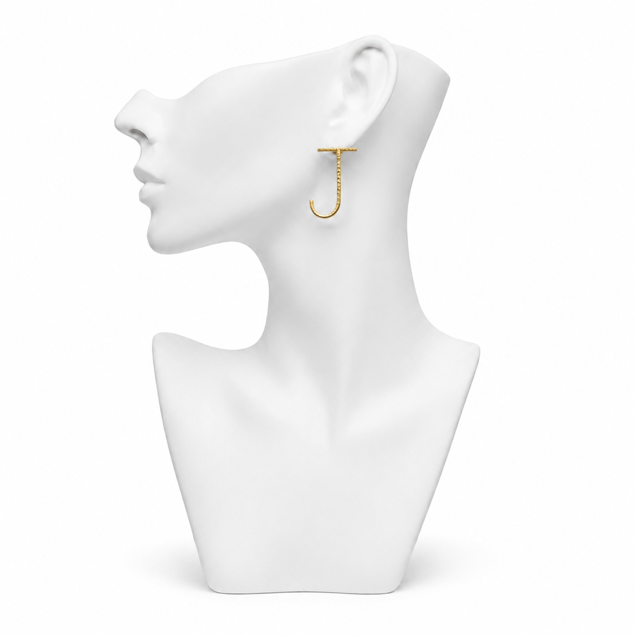 Alphabet "J" Hand Beaten Brass Earrings