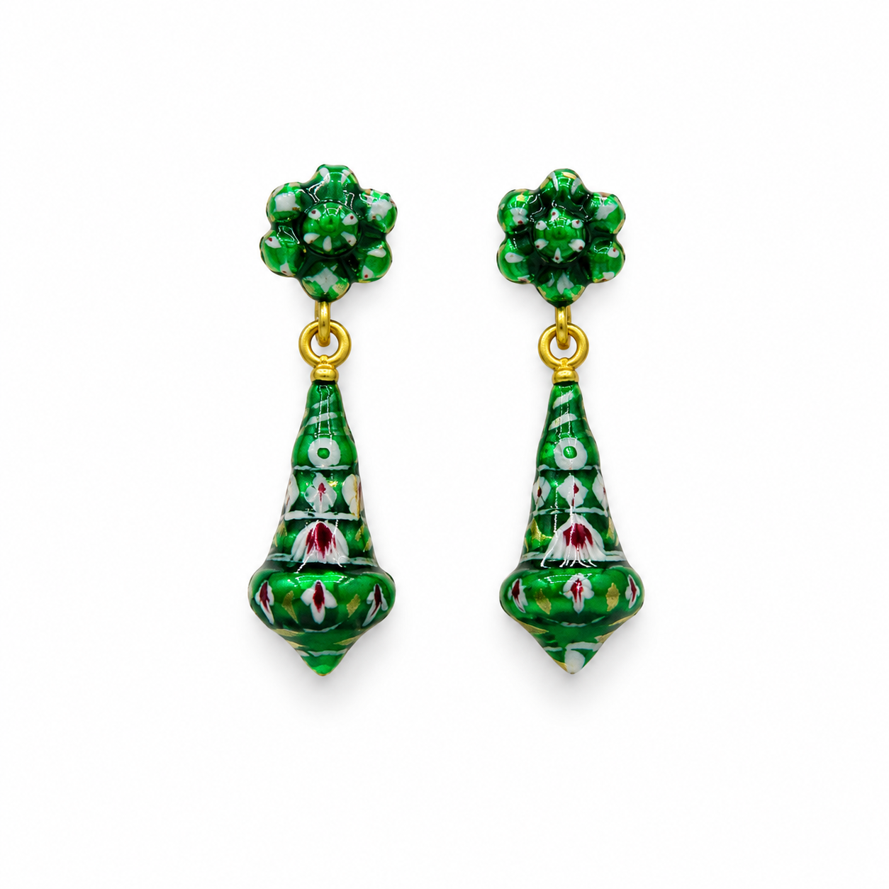 Sea Shell with Flower Enamel Flash Gold Plated Brass Stud Earring