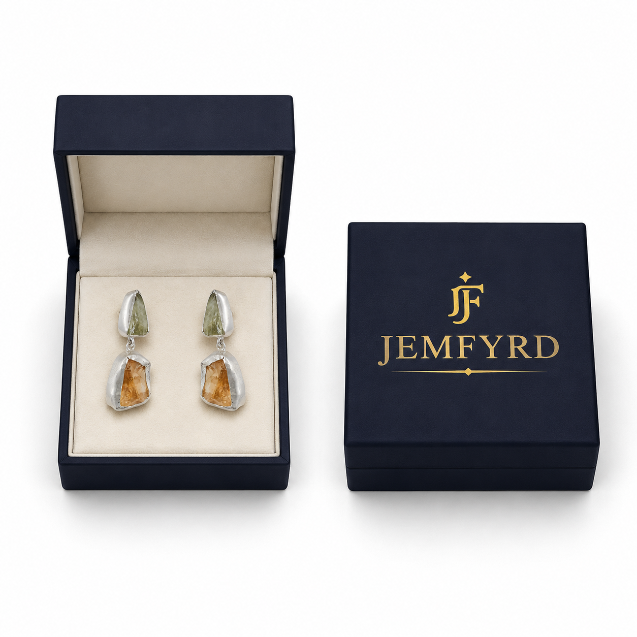 Citrine, Green Amethystt Rough Gemstone Stud Earring