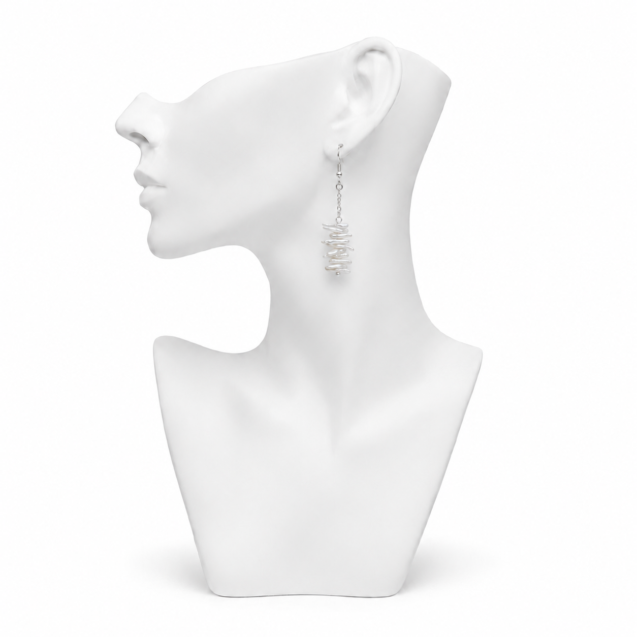 Natural Biwa Pearl Dangler Silver Plated Hook Earring