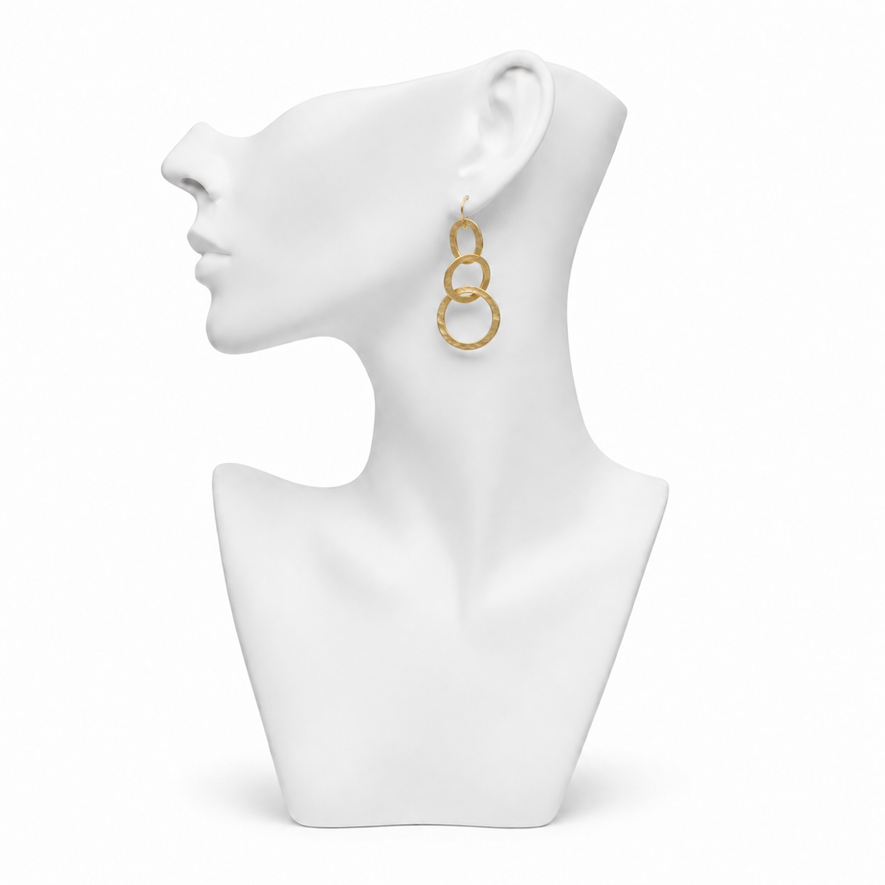Tri Circle Gold Plated Stud Earring