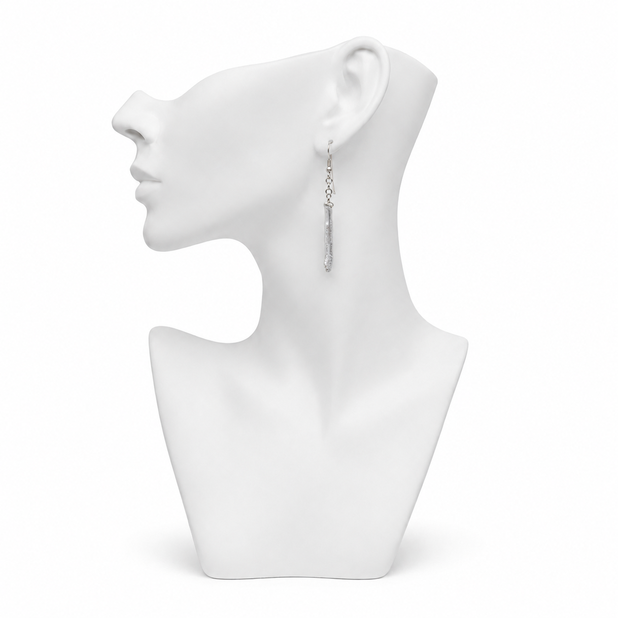 Long Biwa Pearl Silver Plated Dangler Hook Earring