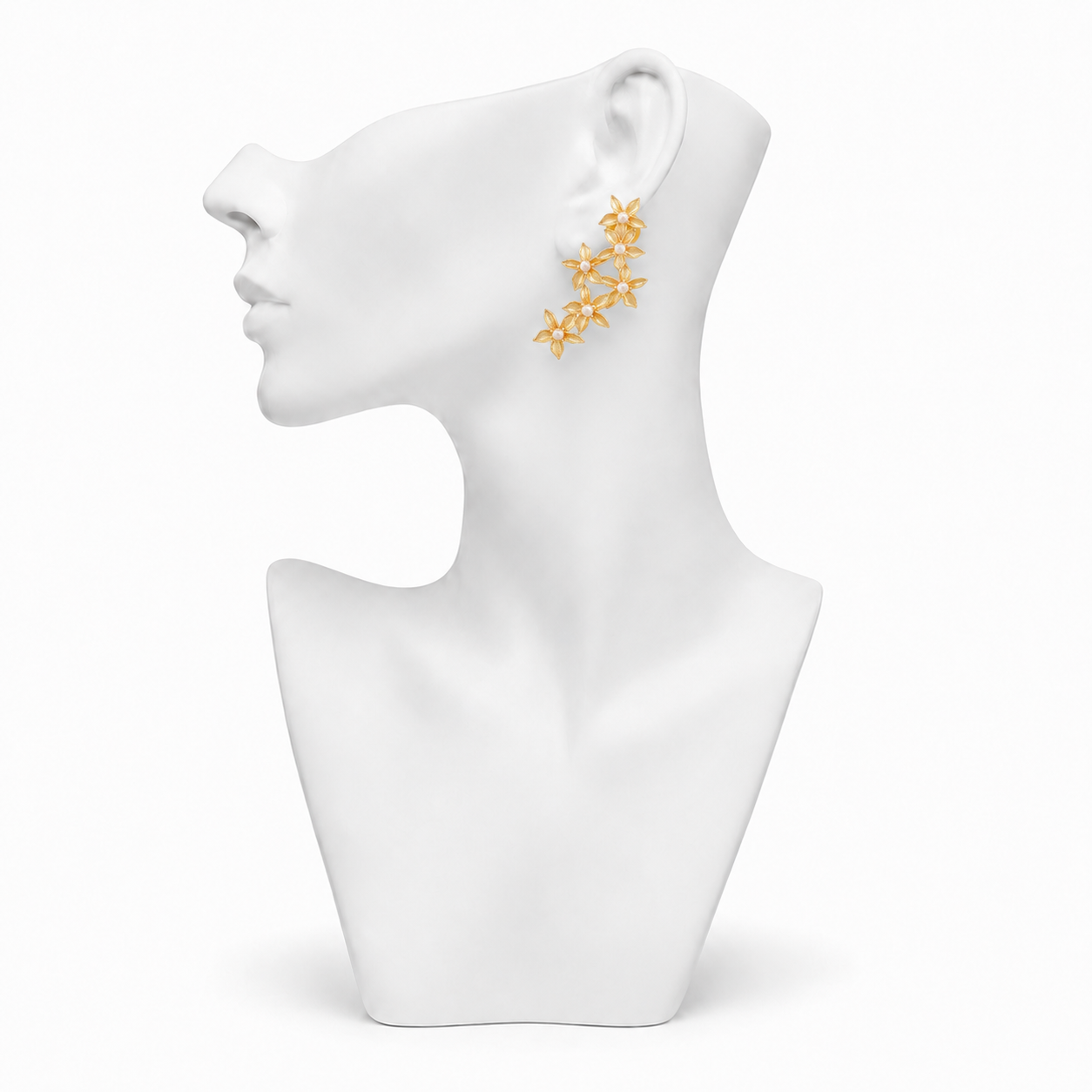 Pearl Brass Flash Gold Plating Floral Stud Earring